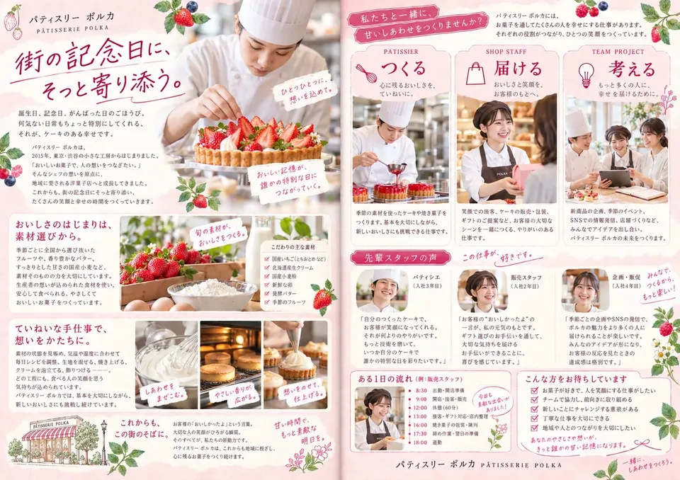 パティスリー ポルカ 採用パンフレットの中面2ページ