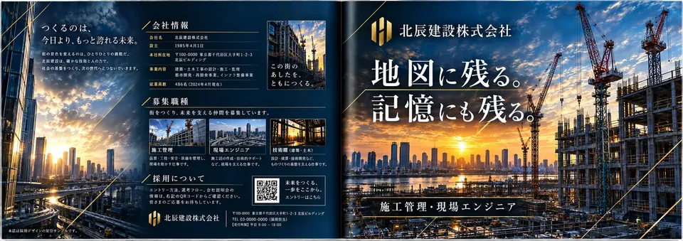 北辰建設株式会社 採用パンフレットの裏表紙と表紙