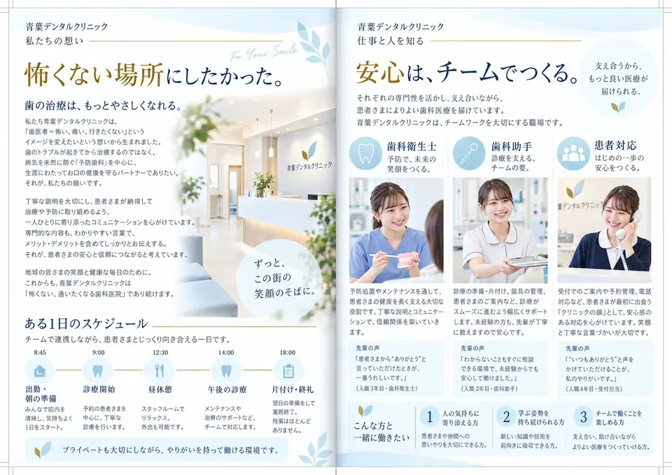 青葉デンタルクリニック 採用パンフレットの中面2ページ