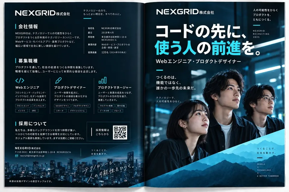 NEXGRID株式会社 採用パンフレットの裏表紙と表紙
