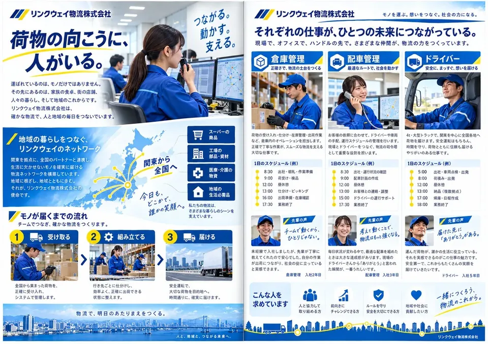 リンクウェイ物流株式会社 採用パンフレットの中面2ページ