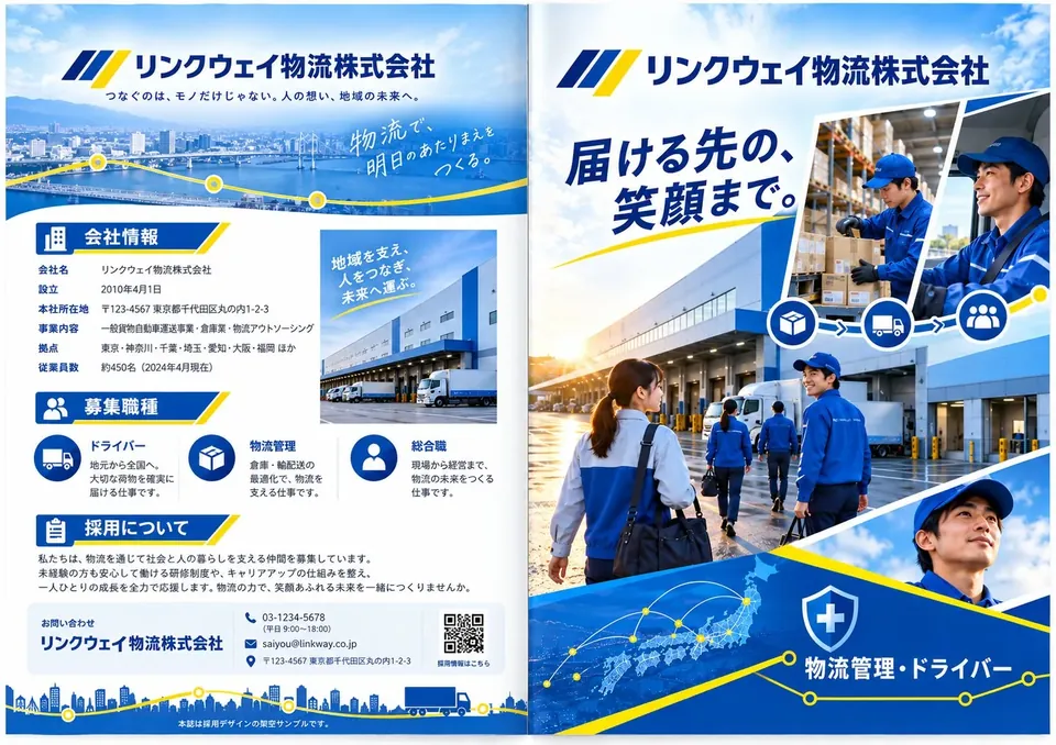 リンクウェイ物流株式会社 採用パンフレットの裏表紙と表紙