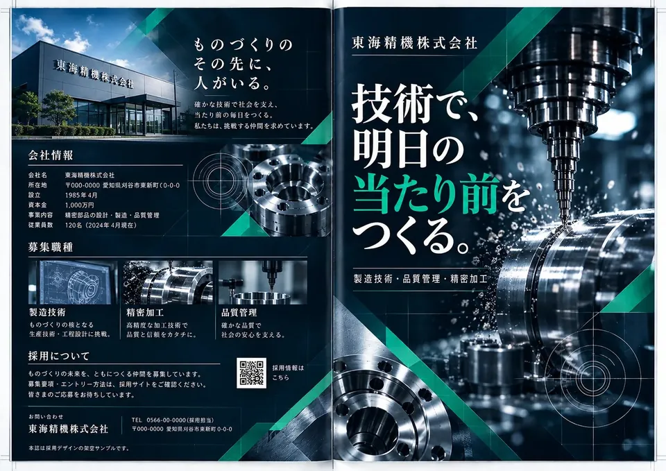 東海精機株式会社 採用パンフレットの裏表紙と表紙